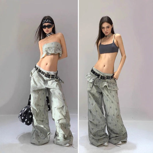 Women casual pants stripes star print