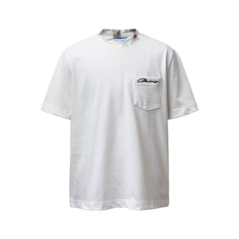 Men's t-shirts: american retro heavyweight double yarn high-quality deconstructed embroidery design, distressed loose fit short sleeve tee