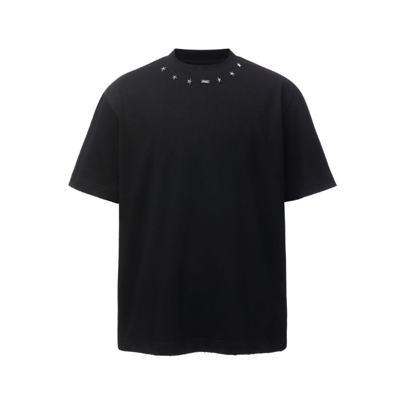 Men's t-shirts: american retro heavyweight double yarn metallic detail design, men's crew neck high street oversized short sleeve tee