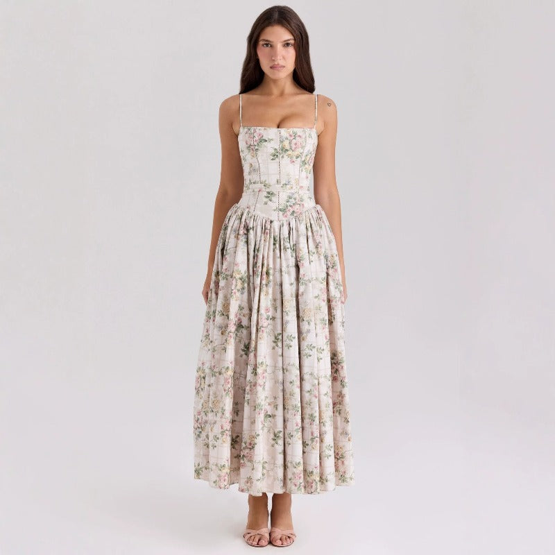 Women's dress - amazon cross-border fashion: elegant, chic, and flattering floral print slip dress - slim fit, figure-flattering, and ethereal