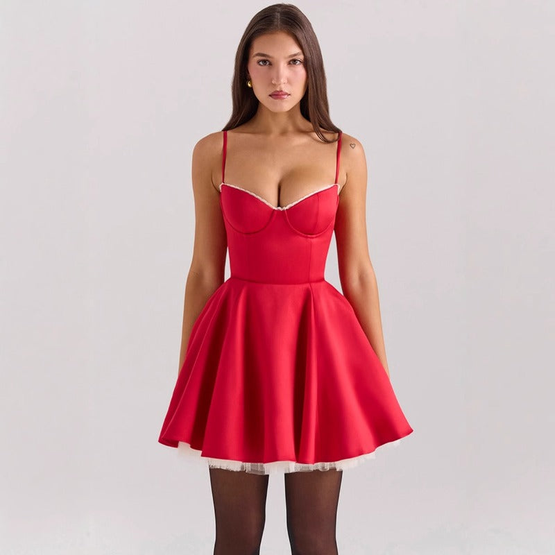 Women's dress: european and american amazon summer hot girl style - spaghetti strap, slim fit, backless, princess-style puffy skirt, elegant dress for women