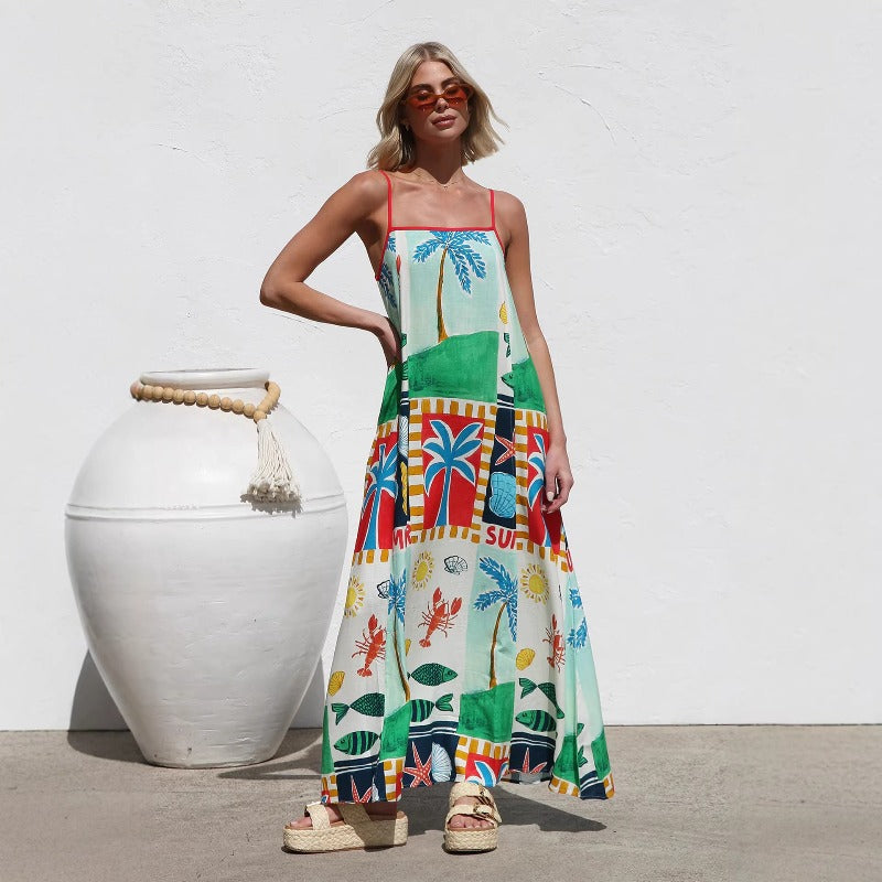 Women's dress - amazon us & europe style - evening gown/party dress - maxi skirt, bandeau, sexy & fashionable, slit, printed dress for women