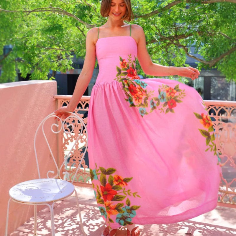 Women's dress - cross-border e-commerce amazon summer fashion: elegant spaghetti strap printed backless dress