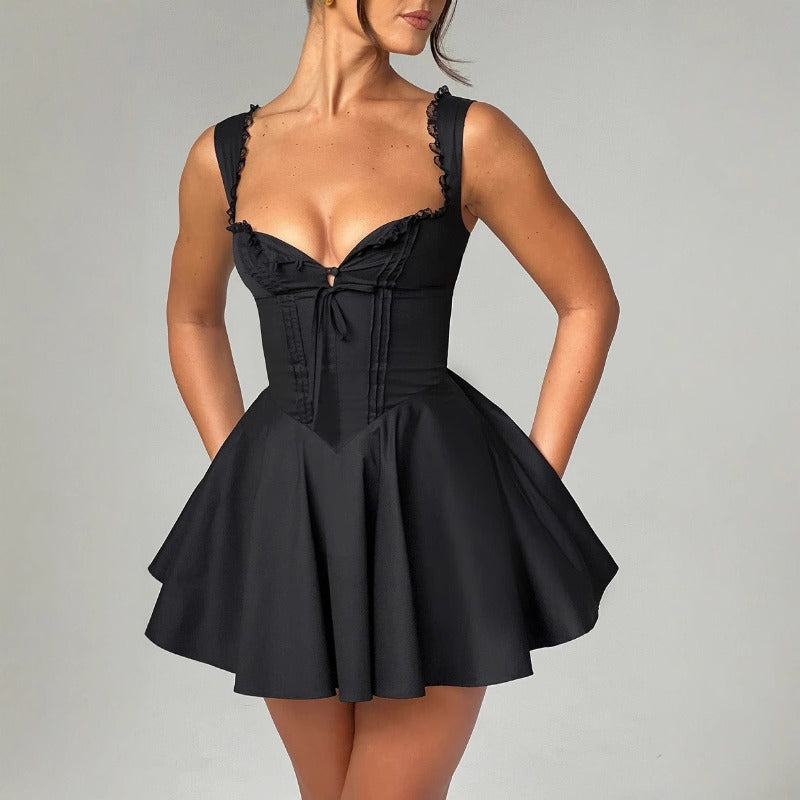 Women's dress: new european and american sexy women's clothing, lace patchwork hot girl camisole dress, slim-fit backless mini dress