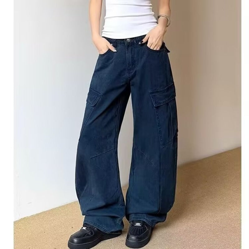 Women casual pants overalls, loose hip hop casual washed trousers