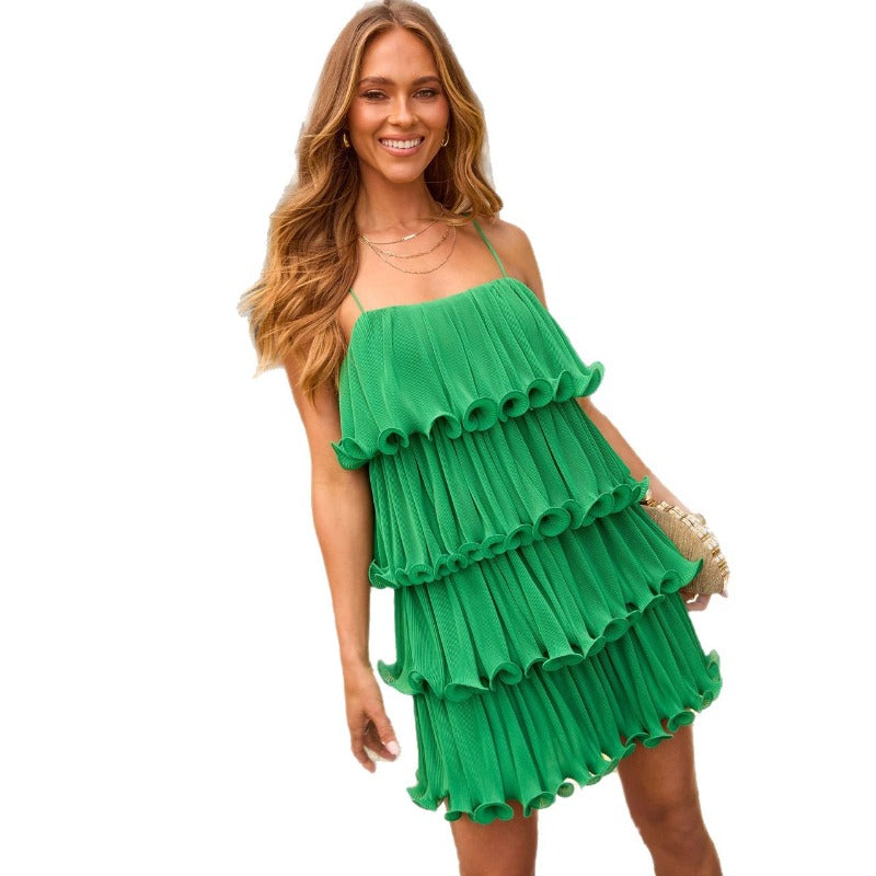 Women's dress - european & american amazon independent site cross-border spring/summer women's bandeau layered patchwork hem solid color dress