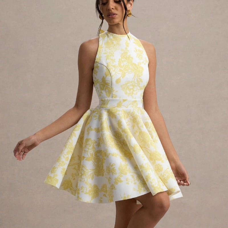 Women's dress - spring/summer collection - european & american style - amazon cross-border e-commerce - women's tie-up printed midi dress - in stock