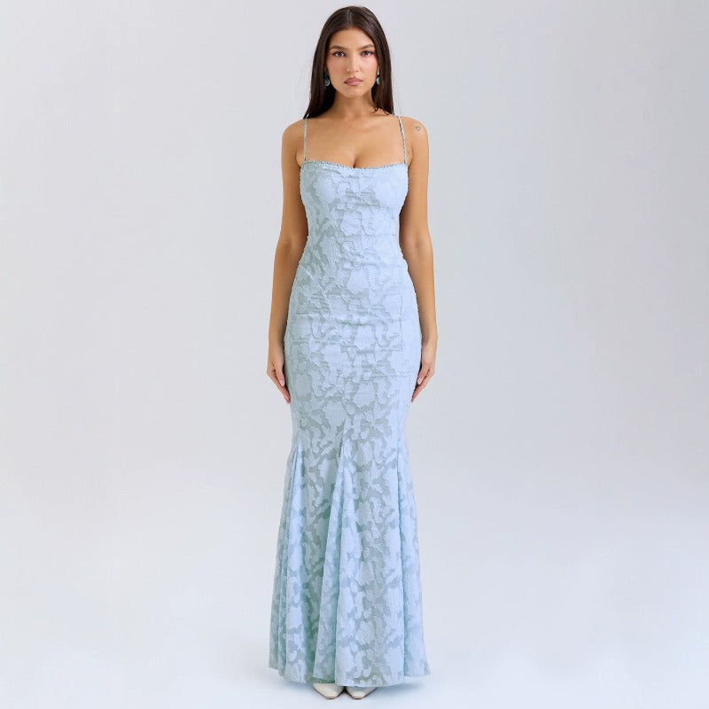 Women's dress - european & american style, sexy, slimming, backless, amazon-inspired bandeau, cinched waist, long formal gown