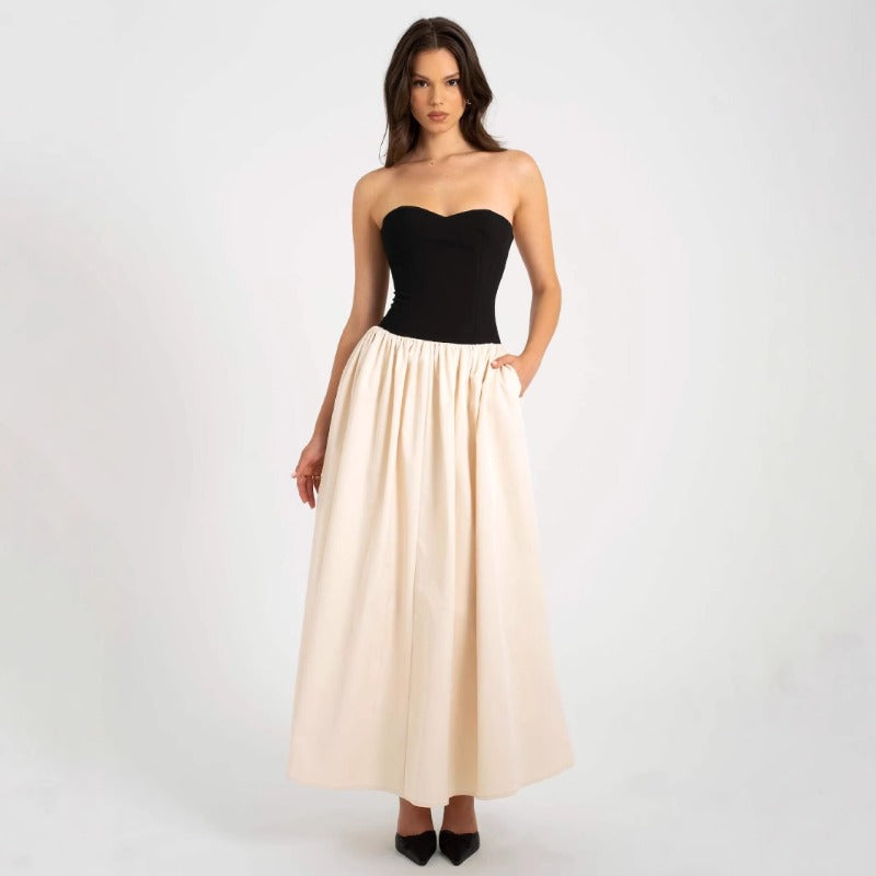 Women's dress amazon summer european and american fashion color block bandeau sleeveless dress ladies' apparel cross-border wholesale