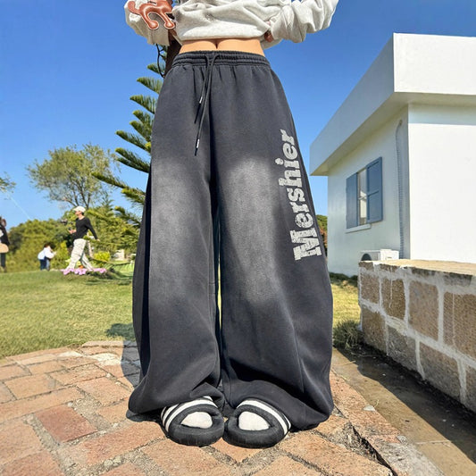 Women casual pants retro women loose wide-leg sweatpants