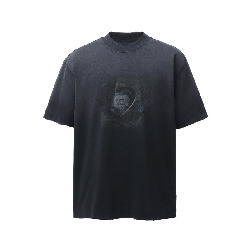 Men's t-shirts: american retro heavyweight double yarn printed graphic spray-dye design, men's high street oversized short sleeve tee