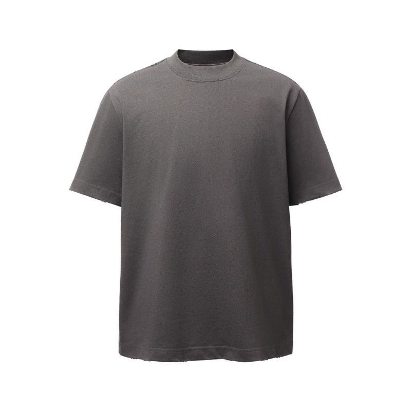 Men's heavyweight premium american retro streetwear washed & distressed high-street loose fit summer short sleeve t-shirt