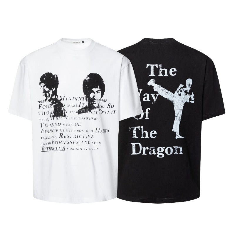 Men's t-shirts: american streetwear summer retro bruce lee premium slim-collar design men's loose-fit short-sleeve t-shirt