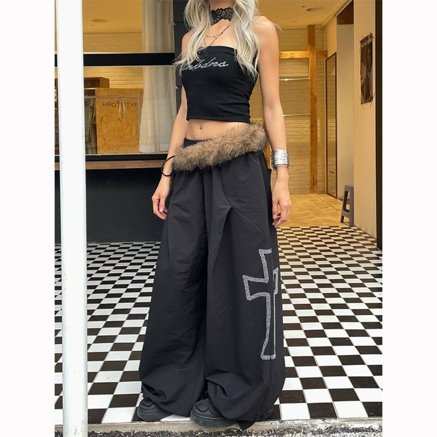 Women casual pant [detachable fur collar] retro