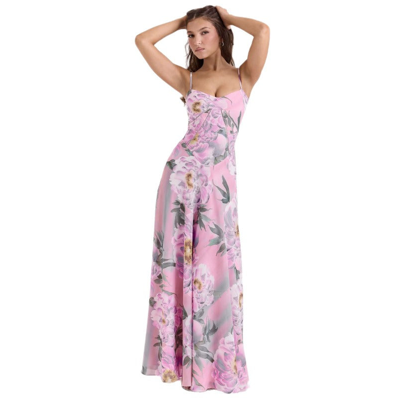 Women's dress: european and american cross-border sexy camisole dress, slim-fit backless maxi dress, women's summer evening gown