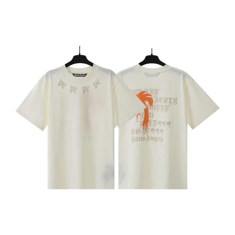 Palm Angels T Shirts Letter Painted Coconut Tree Print Short Sleeve T-Shirt