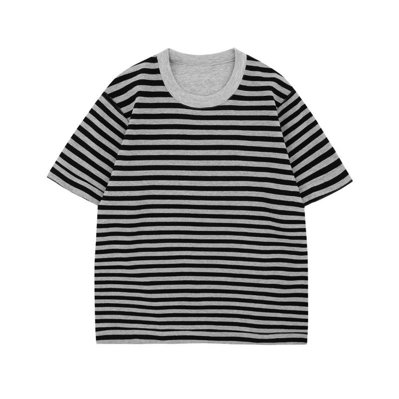Men's t-shirts: american unisex style, summer streetwear, retro striped reversible design, relaxed fit, men's crew neck short sleeve tee
