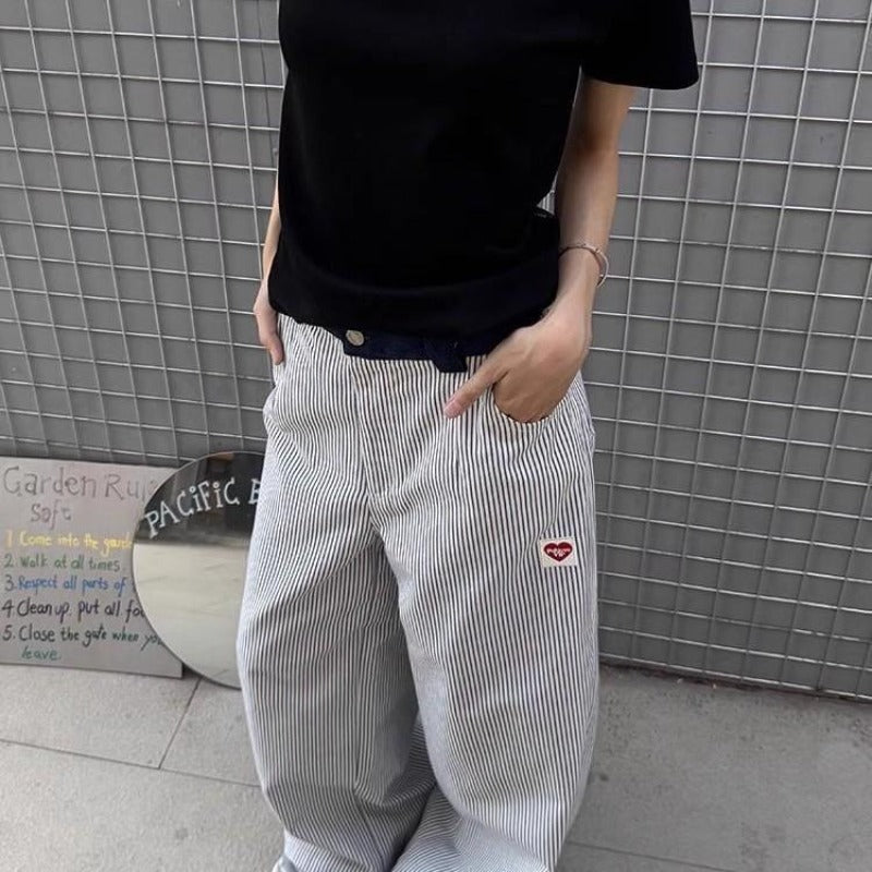 Women casual pants vintage blue striped women