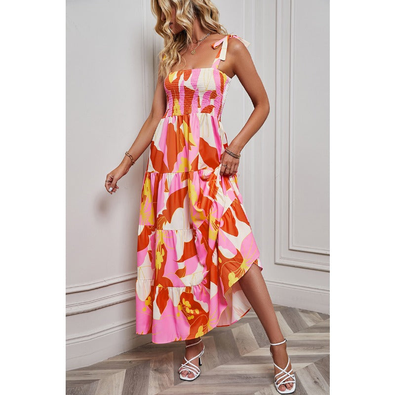 Women's dress - self-produced photos - amazon & wish cross-border - spring sexy backless printed vacation style cami dress