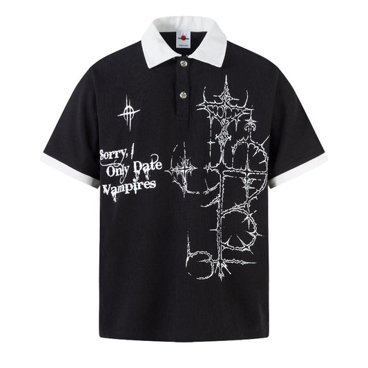 Men's t-shirts: american unisex style, summer streetwear, retro painting print design, waffle knit, men's polo collar short sleeve t-shirt