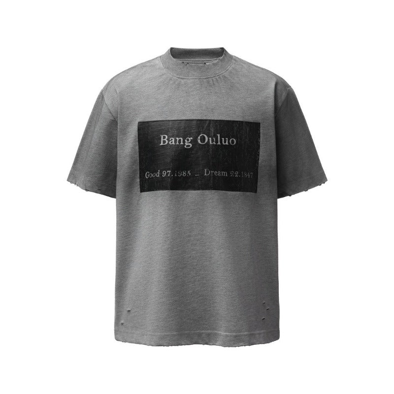Men's t-shirts: american retro heavyweight double yarn printed graphic tee - distressed design, high street style, relaxed fit short sleeve