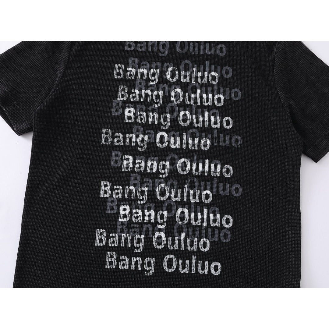 Men t shirts retro waffle grids printing distressedloose short sleeves