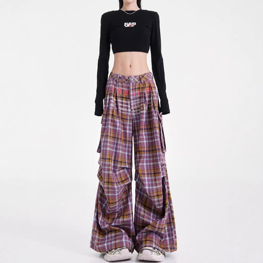 Women casual pant spring and summer grids pattern workwear pants
