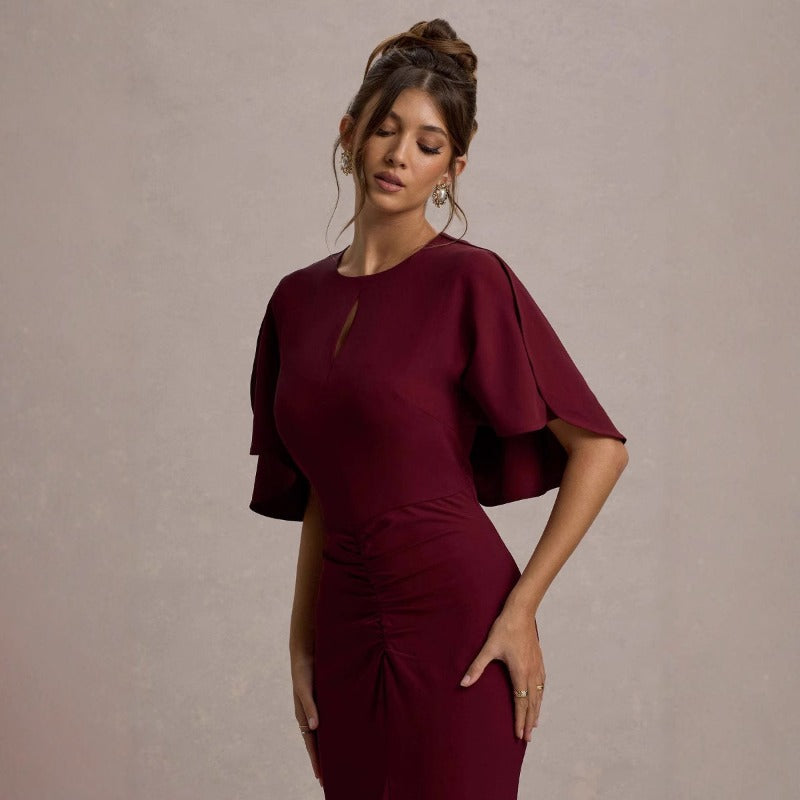 Women's dress - european & american style summer hot girl mid-sleeve cutout pleated dress - cinched waist, bodycon, sexy maxi dress