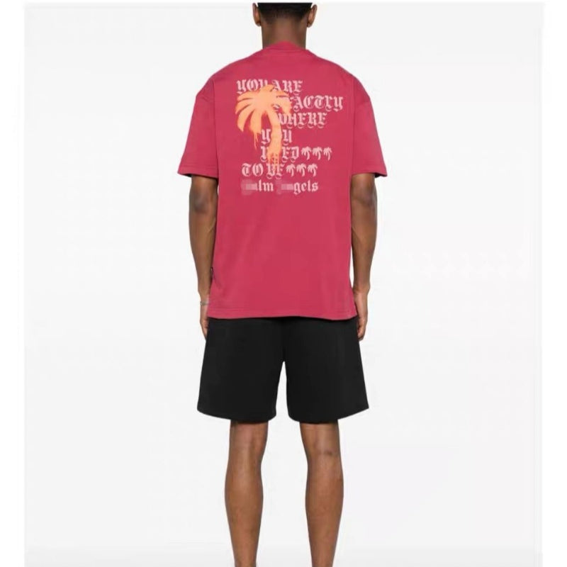 Palm Angels T Shirts Letter Painted Coconut Tree Print Short Sleeve T-Shirt