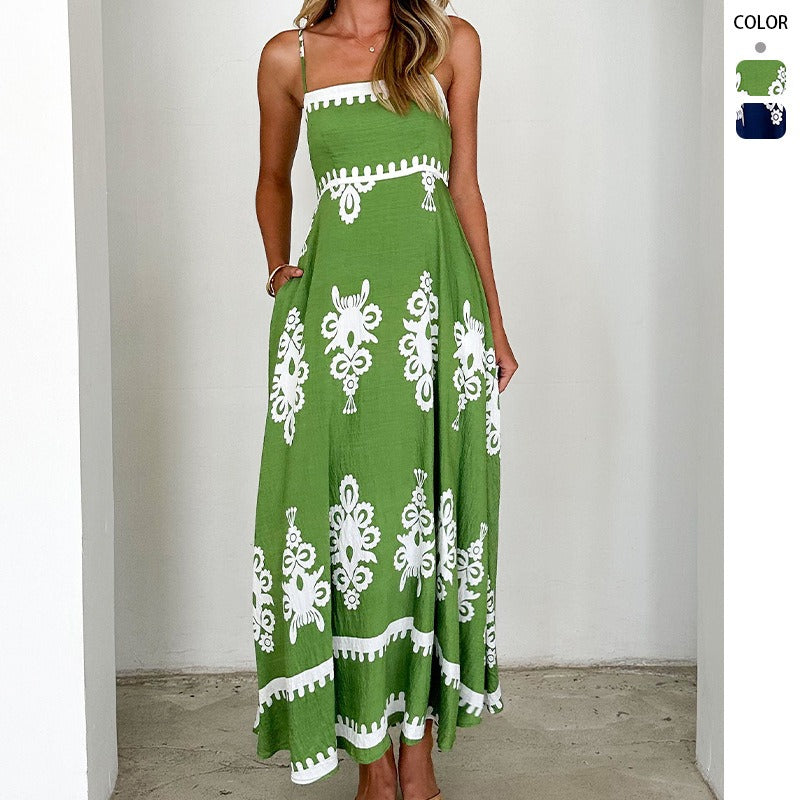 Women's dress - european & american style, cross-border amazon & aliexpress, summer ethnic-inspired, slim-fit, backless cami dress