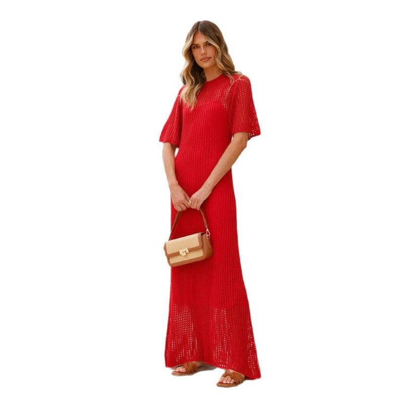Women's dress - standalone store, amazon, aliexpress, cross-border e-commerce, european & american style, round neck, hollow-out, long set, maxi dress