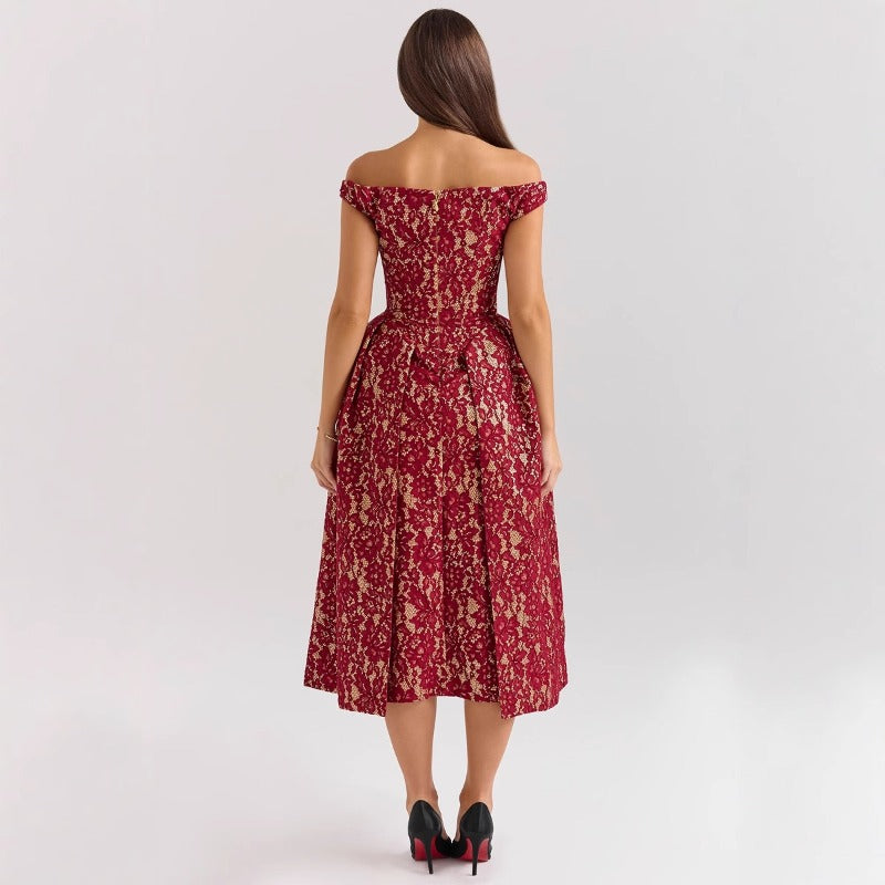 Women's dress - spring/summer european & american style - fashionable, elegant, one-shoulder, backless, slim-fit, waist-cinching, printed dress for women