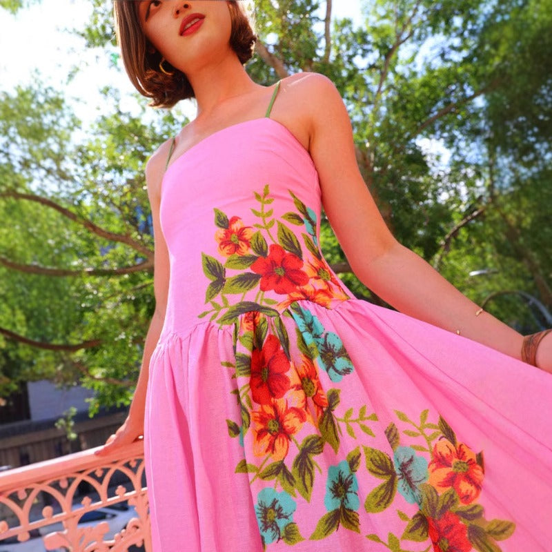 Women's dress - cross-border e-commerce amazon summer fashion: elegant spaghetti strap printed backless dress