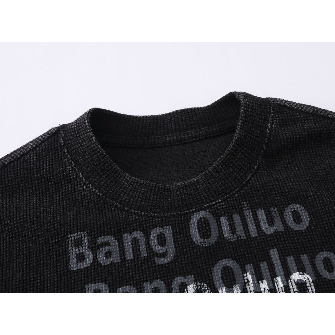 Men t shirts retro waffle grids printing distressedloose short sleeves