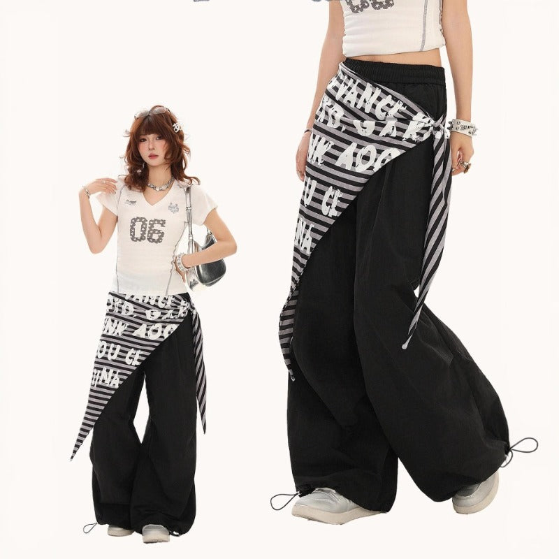 Women casual pants retroletterprinting layering
