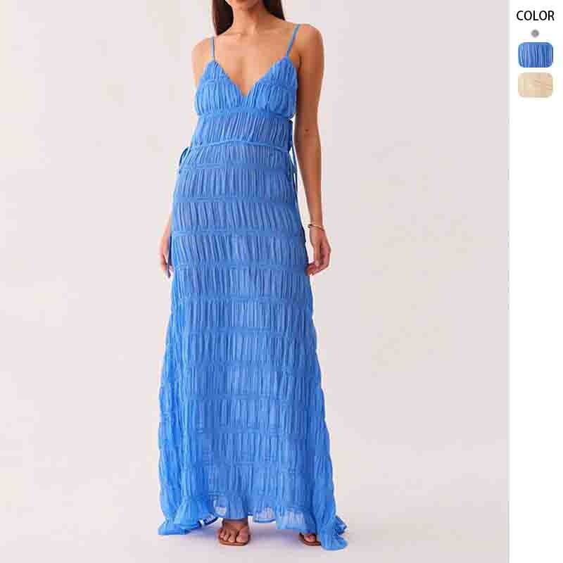 Women's dress - amazon v-neck sexy backless tie-up solid color slip dress, patchwork slim fit elegant slimming long dress