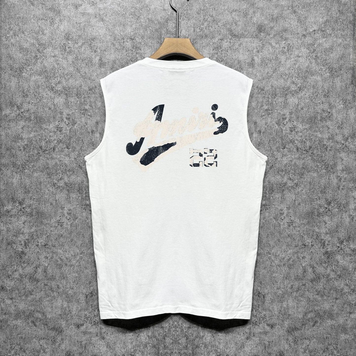 Amiri tank top with cracked letter and number print