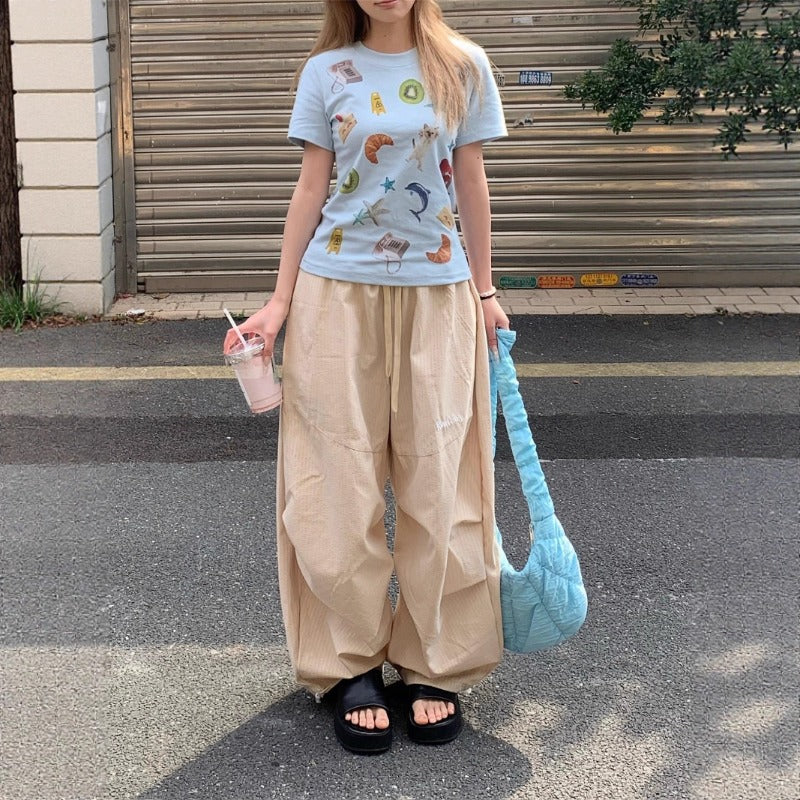 Women casual pants blue stripessummerloose