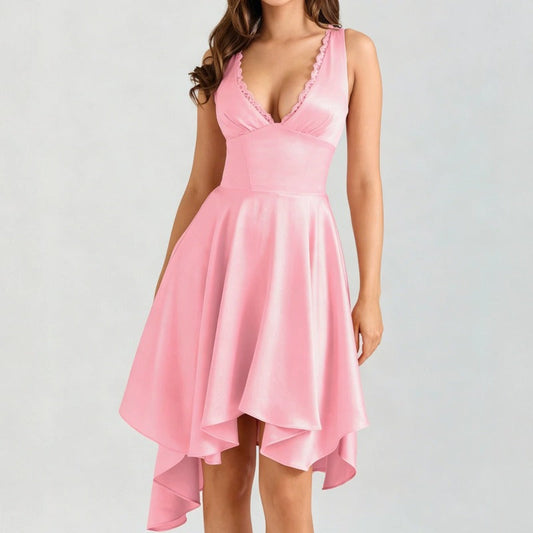 Women's dress: european and american cross-border fashion, lace, sexy backless v-neck midi dress, waist-cinching, slim-fit, elegant dress