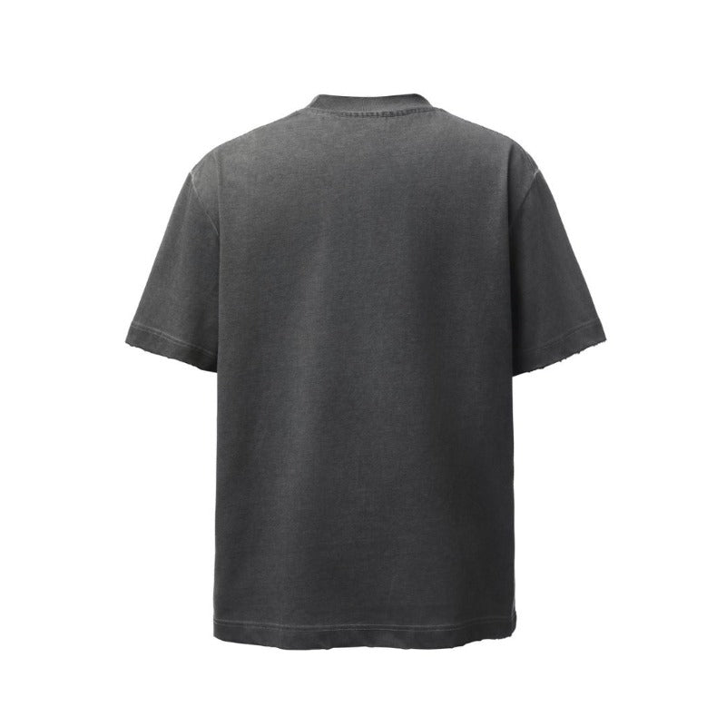 Men's t-shirts: american retro heavyweight double yarn metallic detail deconstructed design high street oversized short sleeve tee