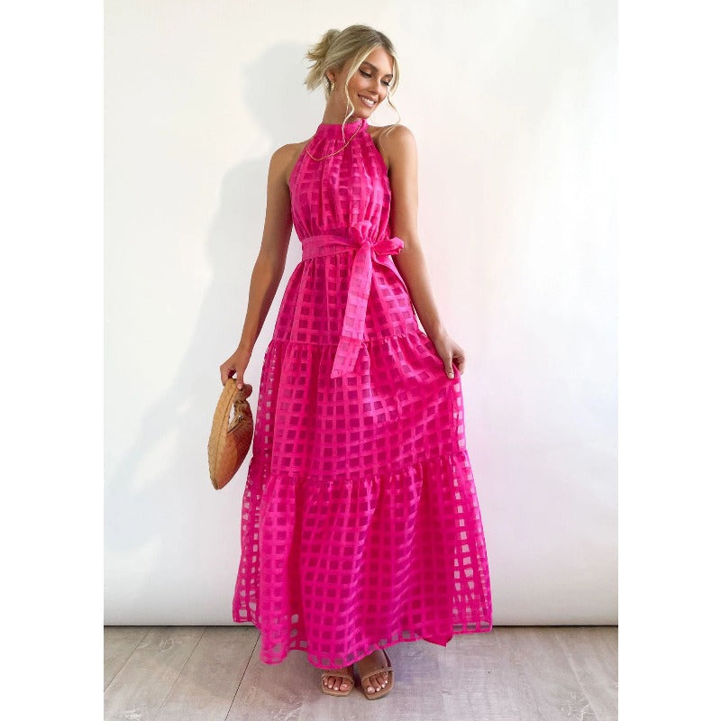 Women's dress - european and american style, summer casual, high-end sleeveless, cinched waist, flowy maxi dress, soft and elegant