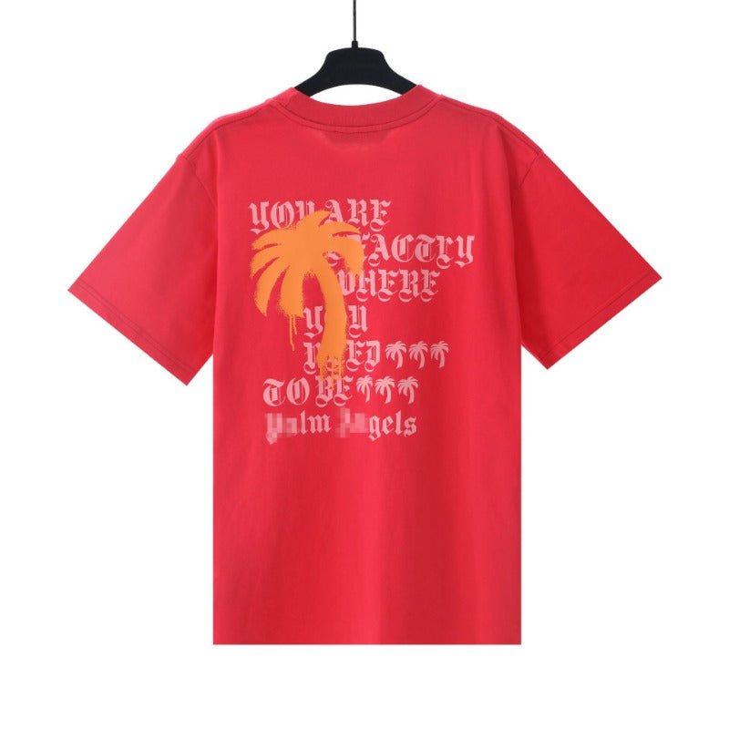 Palm Angels T Shirts Letter Painted Coconut Tree Print Short Sleeve T-Shirt