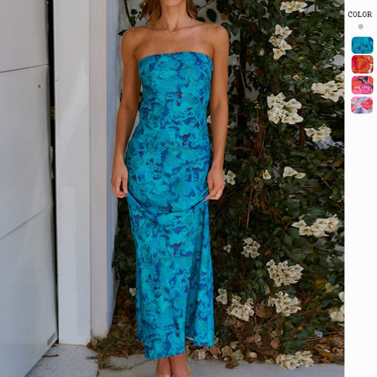 Women's dress - standalone store, us & european export, cross-border e-commerce, summer bandeau sleeveless printed slim-fit sexy dress