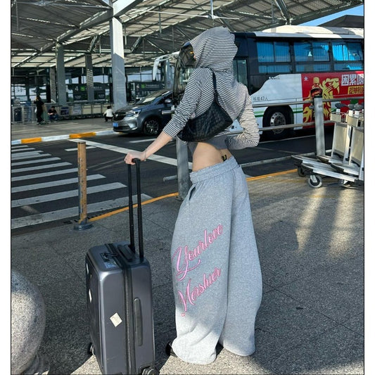 Women's casual pants with side lettering design, relaxed fit