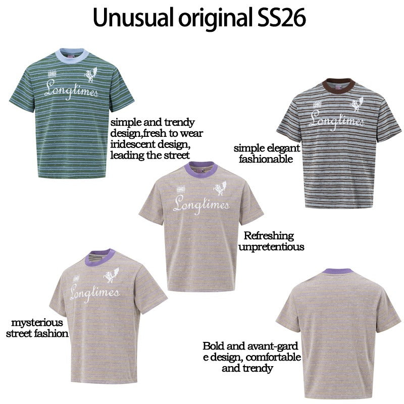 Men's t-shirts - american high street retro streetwear couple style striped letter design men's crew neck slightly loose short sleeve t-shirt