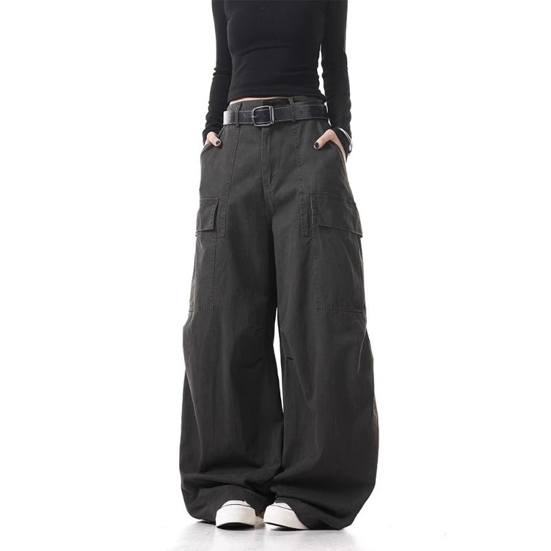 Women casual pants retro loose women big pockets loose trousers