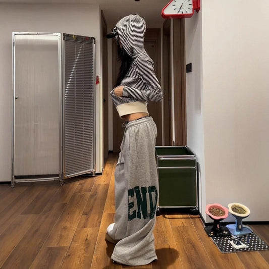 Womens casual pants side print drawstring womens loose