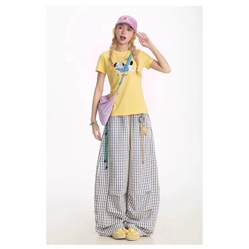 Women casual pants women's summer with stars pendant loose blue plaid pants