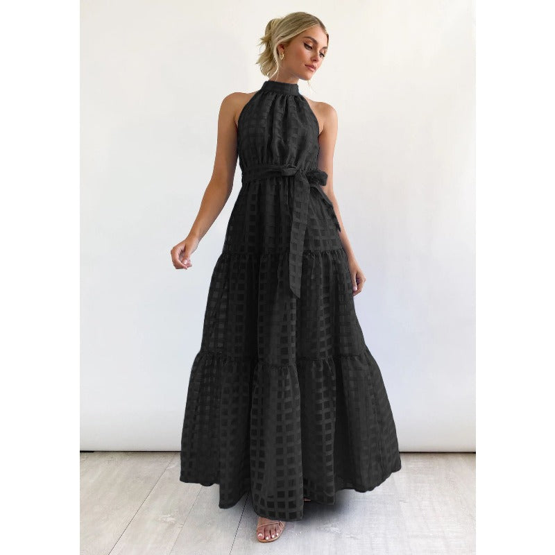 Women's dress - european and american style, summer casual, high-end sleeveless, cinched waist, flowy maxi dress, soft and elegant