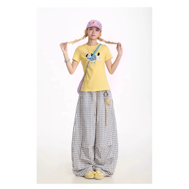 Women casual pants women's summer with stars pendant loose blue plaid pants